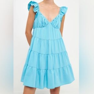 🆕️ ENDLESS ROSE Aqua Ruffled Flounced Tier Mini Dress